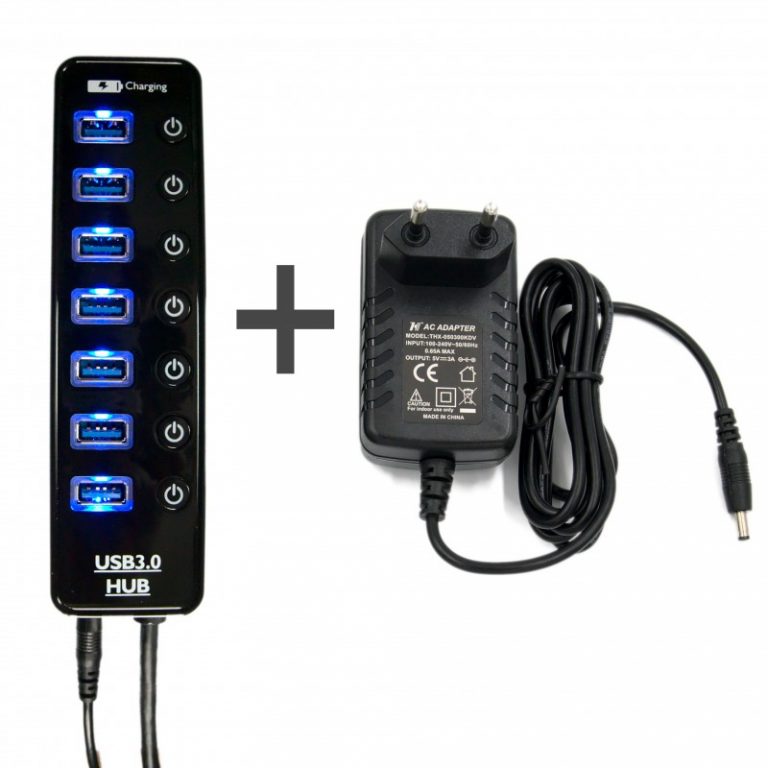 Home USB 3.0 hub met 7 poorten en adapter voor tuinlampen op zonne-energie aansluiting